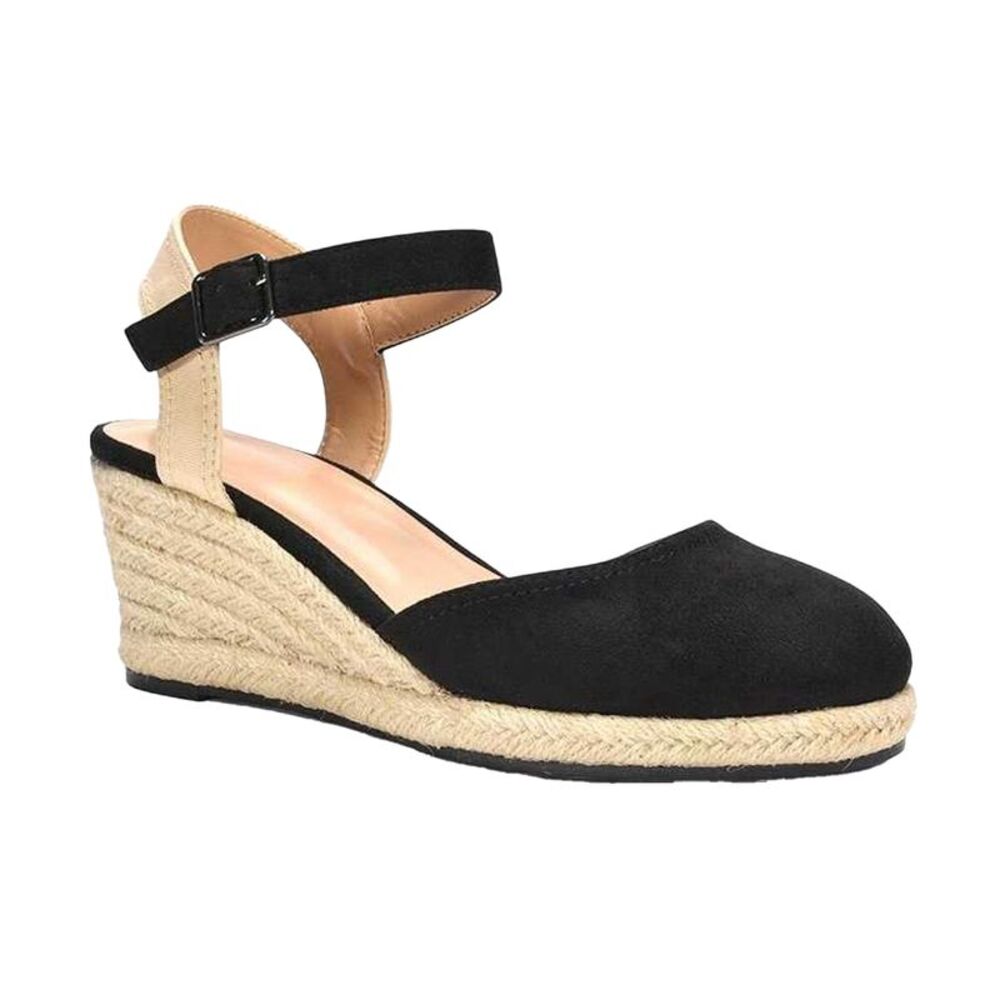 XY London Womens/Ladies Joey Ankle Strap Wedge Espadrilles / Black